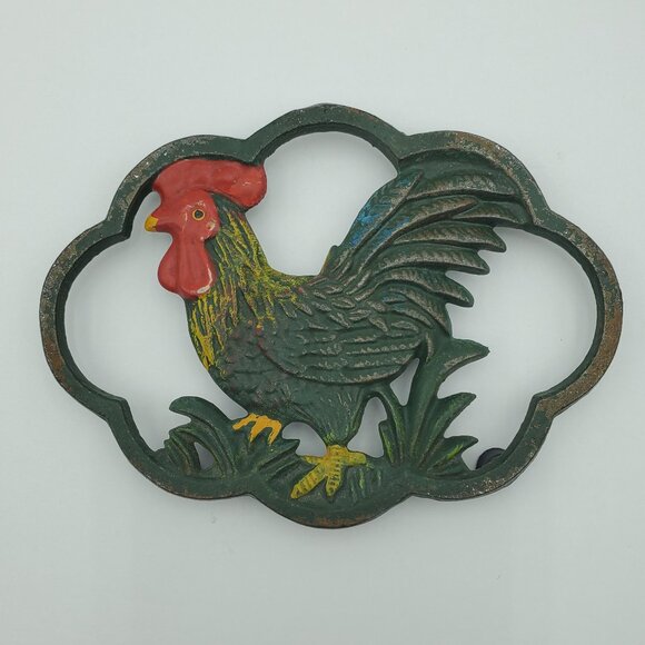 Cast Iron Rooster Trivet Rustic Metal Rooster Chicken Wall Decor - Picture 1 of 5